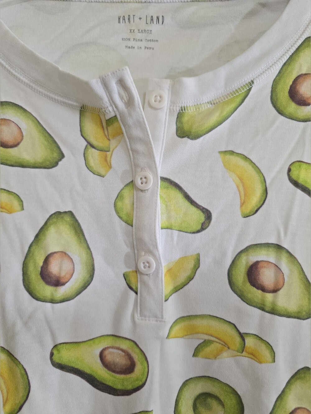 Hart + Land Avocado Novelty Print Pajama Henley Top XXL Pima Cotton - Picture 4 of 7